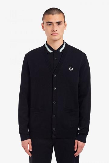 Black Fred Perry Classic Cardigan Men's Knitwear | PH 1286RVDW